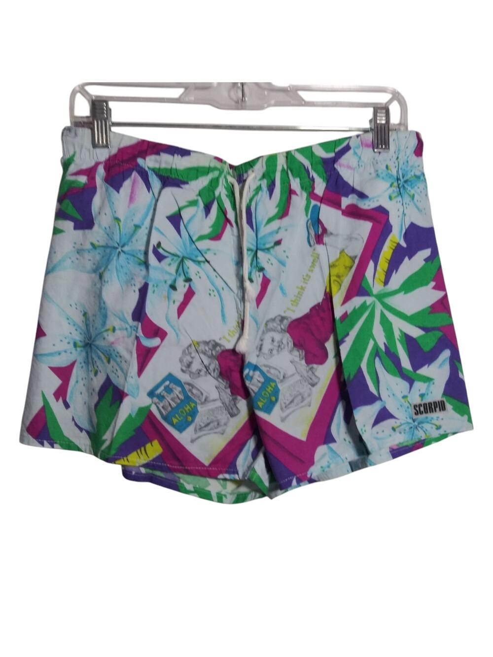 Vintage SCORPIO Hawaiian Novelty Pull On Swim Shorts Vacation Size XL